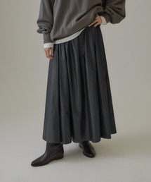 SALON adam et rope' | レザーライクギャザーフレアスカート【洗える】(スカート)