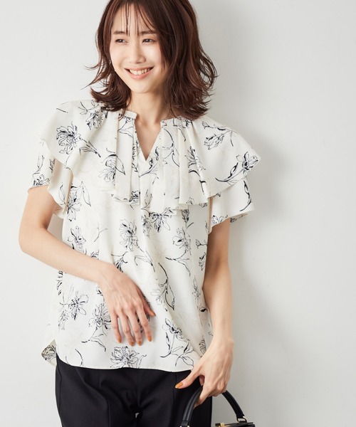 ROPE' PICNIC（ロペピクニック）の「ラッフルフリルブラウス（柄＆無地）（シャツ/ブラウス・レディース・オフホワイト/ホワイト系その他/ブラック系その他・38）」の13枚目の写真
