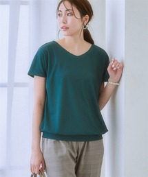 【ひんやり接触冷感】シルケット加工フレンチスリーブVネックカットソートップス