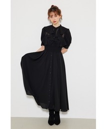 rienda | ラッフルデザインフレアワンピース(シャツワンピース)