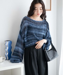 WEGO/段染めボーダーモヘアライクニット