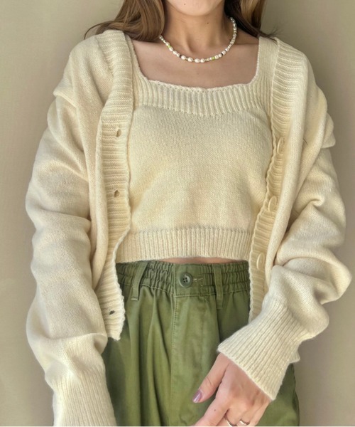 ｔｏｌｅｎｅ（トレネ）の「ニットカーディガン+ニットビスチェアンサンブル 2点セット（アンサンブル・レディース・ホワイト/ベージュ/ネイビー・FREE）」の9枚目の写真
