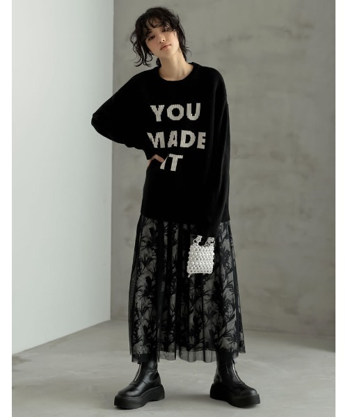 Re:EDIT（リエディ）の「[大きいサイズ有]オーバーサイズロゴニットプルオーバー（ニット/セーター・レディース・ベージュ/ブラック・MEDIUM/X-LARGE/LARGE）」の5枚目の写真