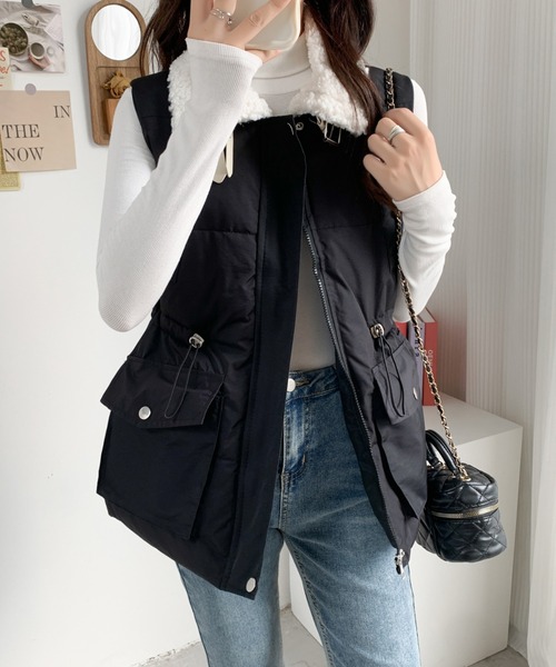 ABITOKYO（アビトーキョー）の「襟ボアスタンドカラー中綿ベスト（ダウンベスト・レディース・ベージュ/ブラック/アイボリー・FREE）」の14枚目の写真