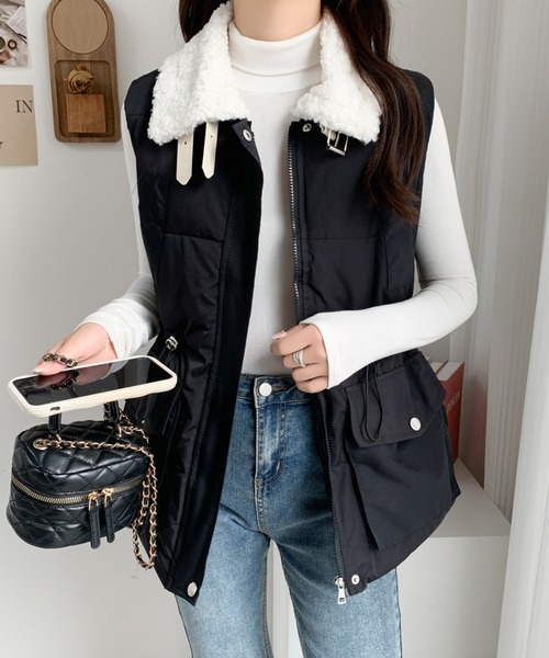 ABITOKYO（アビトーキョー）の「襟ボアスタンドカラー中綿ベスト（ダウンベスト・レディース・ベージュ/ブラック/アイボリー・FREE）」の15枚目の写真