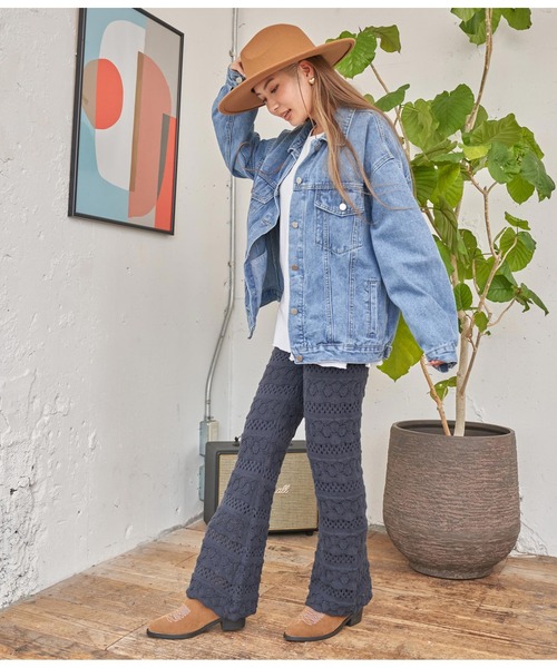 anap mimpi(アナップミンピ)の「シェルクロシェニットフレアパンツ(その他パンツ・レディース・スミクロ/ターコイズブルー・FREE)」の4枚目の写真