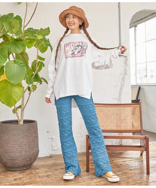 anap mimpi(アナップミンピ)の「シェルクロシェニットフレアパンツ(その他パンツ・レディース・スミクロ/ターコイズブルー・FREE)」の6枚目の写真