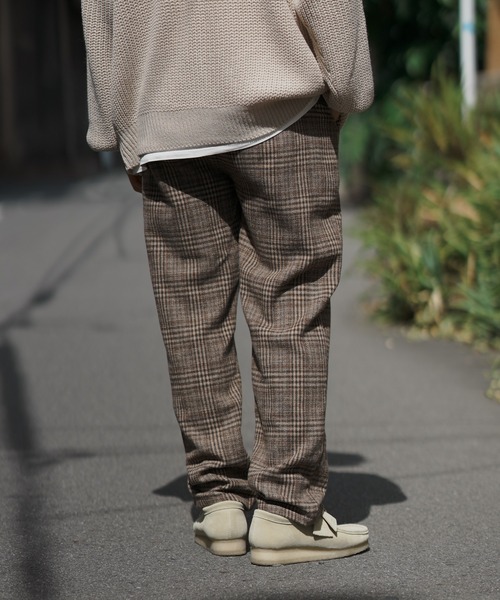 セール】ウール混 グレンチェック テーパードパンツ（スラックス