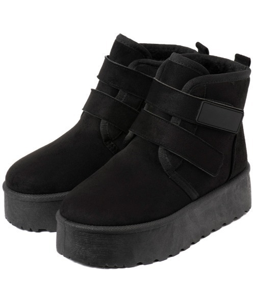 R&E(アールアンドイー)の「【R&E】Wベルト厚底フェイクムートンブーツ(ブーツ・レディース・ベージュ系その他/ブラック/ベージュ・S/M/L/LL)」の4枚目の写真