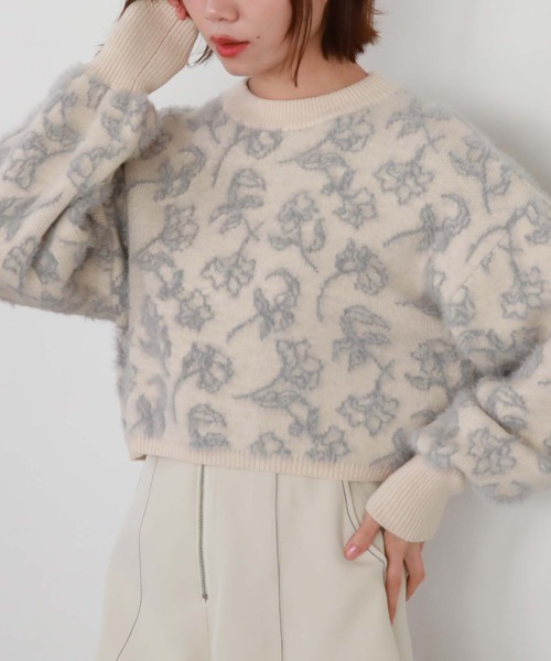 archives（アルシーヴ）の「フラワーフェザージャガードニット（ニット/セーター・レディース・ピンクベージュ/グレー/ブラック・MEDIUM）」の3枚目の写真