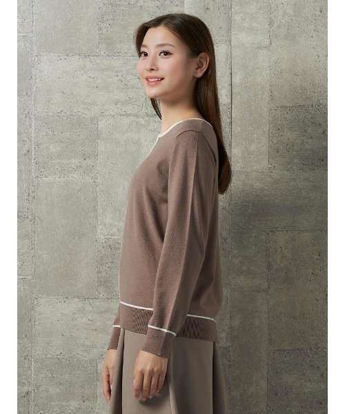 Perfect Suit FActory（パーフェクトスーツファクトリー）の「プチバーつき　配色ニットプルオーバー　ブラウン/サックス（ニット/セーター・レディース・ブラウン/サックスブルー・M/S/L）」の6枚目の写真