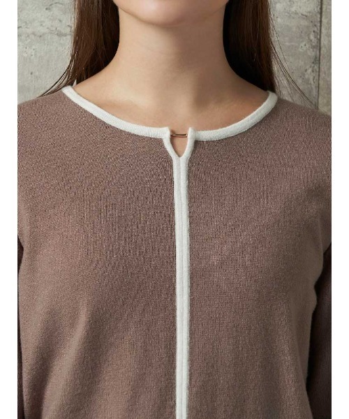 Perfect Suit FActory（パーフェクトスーツファクトリー）の「プチバーつき　配色ニットプルオーバー　ブラウン/サックス（ニット/セーター・レディース・ブラウン/サックスブルー・M/S/L）」の7枚目の写真