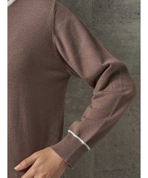 Perfect Suit FActory（パーフェクトスーツファクトリー）の「プチバーつき　配色ニットプルオーバー　ブラウン/サックス（ニット/セーター・レディース・ブラウン/サックスブルー・M/S/L）」の8枚目の写真