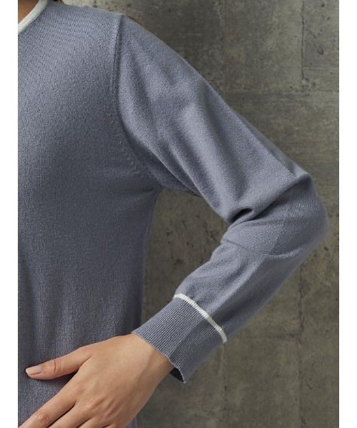 Perfect Suit FActory（パーフェクトスーツファクトリー）の「プチバーつき　配色ニットプルオーバー　ブラウン/サックス（ニット/セーター・レディース・ブラウン/サックスブルー・M/S/L）」の17枚目の写真