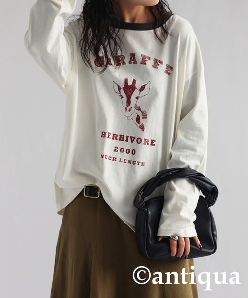antiqua(アンティカ)の「アニマルカレッジロゴロンT(Tシャツ/カットソー・レディース・その他4/その他5/その他3/その他2/その他1・FREE)」の1枚目の写真