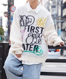 【Unisex】モヘアライク タギング クルーニット / オーバーサイズ セーター ビッグシルエット モヘアニット ふわもこ ニット