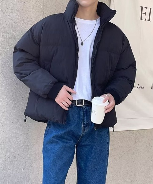 NOWLE（ノウル）の「【NOWLE】スタンドネック 中綿 ジップアップ リブ ジャケット（ダウンジャケット/コート・メンズ・グレー/ブラック/カーキ・MEDIUM/LARGE/X-LARGE）」の4枚目の写真