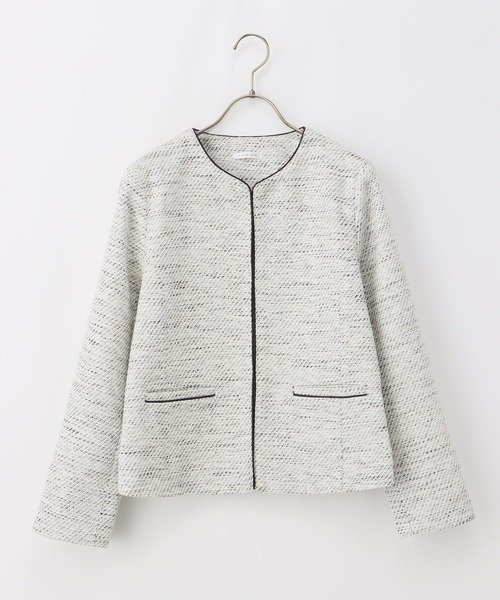 Honeys（ハニーズ）の「パイピング使いツイードノーカラージャケット