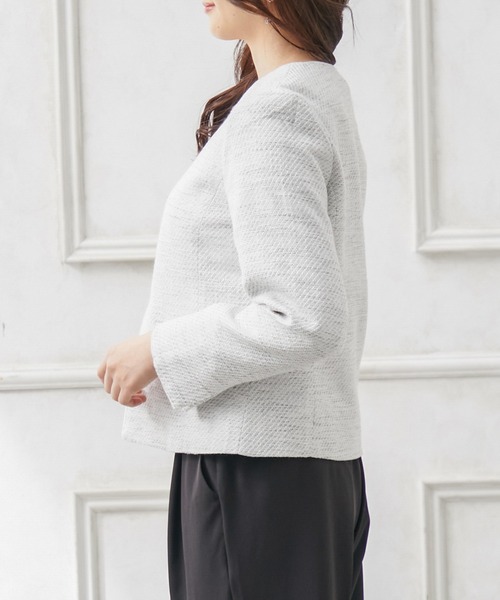 Honeys（ハニーズ）の「パイピング使いツイードノーカラージャケット