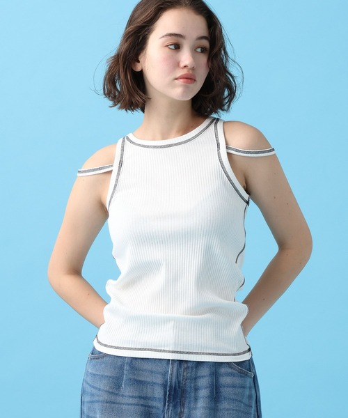 PBLIM（ページボーイリム）の「PBLIM/ステッチバイカラータンク（タンクトップ・レディース・ブラック/オフホワイト/ブルー・FREE）」の2枚目の写真