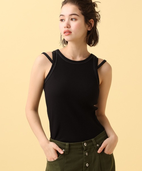 PBLIM（ページボーイリム）の「PBLIM/ステッチバイカラータンク（タンクトップ・レディース・ブラック/オフホワイト/ブルー・FREE）」の3枚目の写真