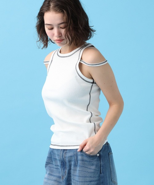 PBLIM（ページボーイリム）の「PBLIM/ステッチバイカラータンク（タンクトップ・レディース・ブラック/オフホワイト/ブルー・FREE）」の4枚目の写真