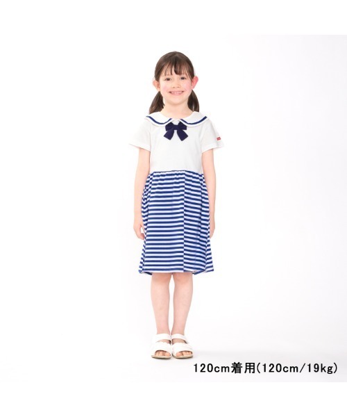 Moujonjon（ムージョンジョン）の「ボーダー天竺セーラーワンピース（ワンピース・キッズ・ホワイト・90/100/110/80/120/130/140）」の10枚目の写真