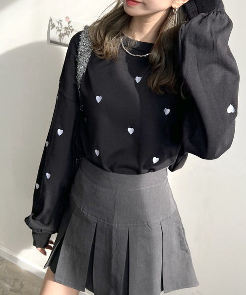 Futier land(フューティアランド)の「ミニハート刺繍トップス(Tシャツ/カットソー・レディース・アイボリー/ブラック/ホワイト・FREE)」の19枚目の写真