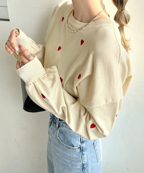 Futier land(フューティアランド)の「ミニハート刺繍トップス(Tシャツ/カットソー・レディース・アイボリー/ブラック/ホワイト・FREE)」の8枚目の写真
