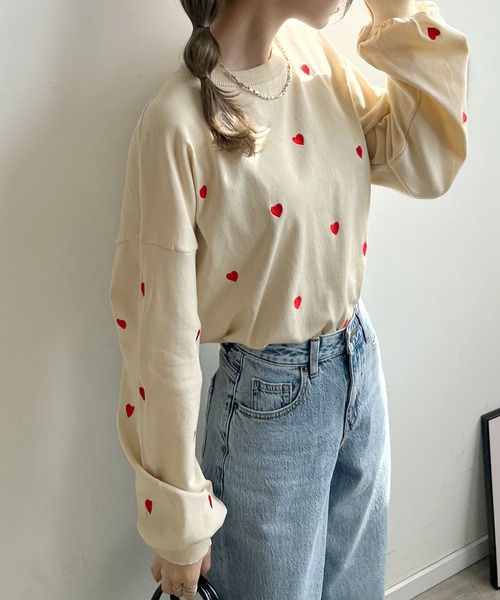 Futier land(フューティアランド)の「ミニハート刺繍トップス(Tシャツ/カットソー・レディース・アイボリー/ブラック/ホワイト・FREE)」の10枚目の写真