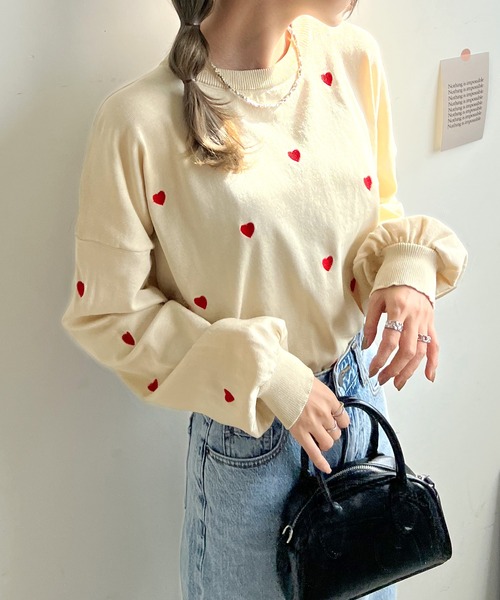 Futier land(フューティアランド)の「ミニハート刺繍トップス(Tシャツ/カットソー・レディース・アイボリー/ブラック/ホワイト・FREE)」の11枚目の写真