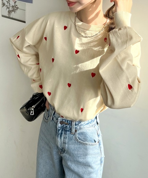 Futier land(フューティアランド)の「ミニハート刺繍トップス(Tシャツ/カットソー・レディース・アイボリー/ブラック/ホワイト・FREE)」の14枚目の写真