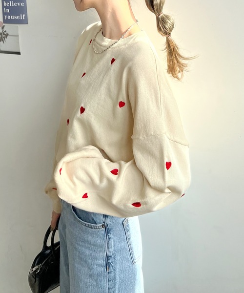 Futier land(フューティアランド)の「ミニハート刺繍トップス(Tシャツ/カットソー・レディース・アイボリー/ブラック/ホワイト・FREE)」の13枚目の写真