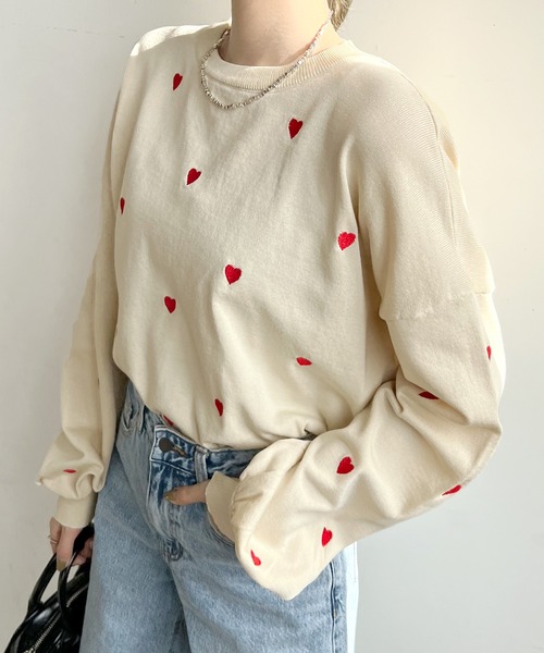 Futier land(フューティアランド)の「ミニハート刺繍トップス(Tシャツ/カットソー・レディース・アイボリー/ブラック/ホワイト・FREE)」の15枚目の写真