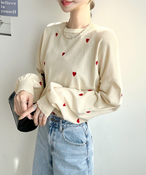 ミニハート刺繍トップス（Tシャツ/カットソー）｜Futier land（フュー