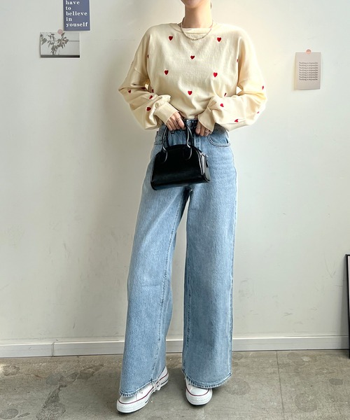 Futier land(フューティアランド)の「ミニハート刺繍トップス(Tシャツ/カットソー・レディース・アイボリー/ブラック/ホワイト・FREE)」の18枚目の写真