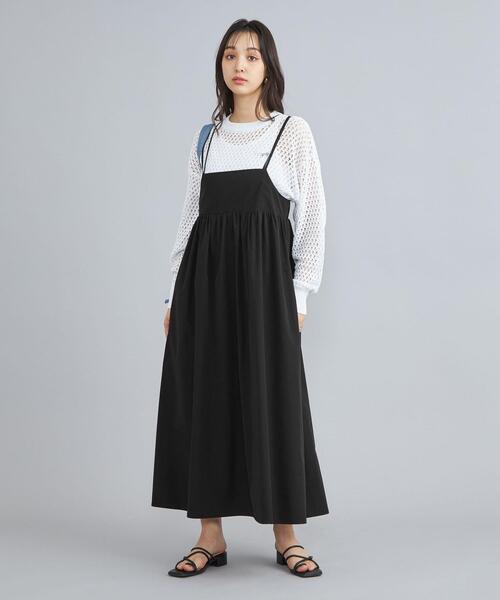 coen(コーエン)の「キリュウゾメギャザーキャミワンピース(ワンピース・レディース・ブラック/ベージュ・M/L)」の2枚目の写真