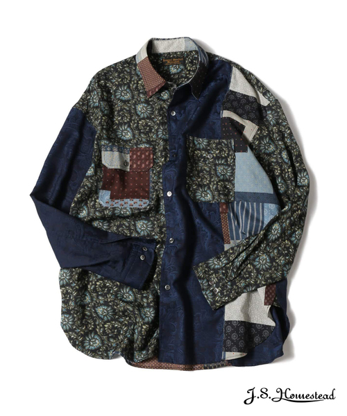 JOURNAL STANDARD J.S HOMESTEAD(ジャーナルスタンダードホームステッド)の「【J.S.Homestead】ARABESQUE PATCHWORK SHIRT(シャツ/ブラウス・メンズ・チャコールグレー/ダークブルー・LARGE/MEDIUM)」の2枚目の写真
