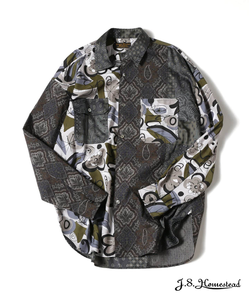 JOURNAL STANDARD J.S HOMESTEAD(ジャーナルスタンダードホームステッド)の「【J.S.Homestead】ARABESQUE PATCHWORK SHIRT(シャツ/ブラウス・メンズ・チャコールグレー/ダークブルー・LARGE/MEDIUM)」の1枚目の写真