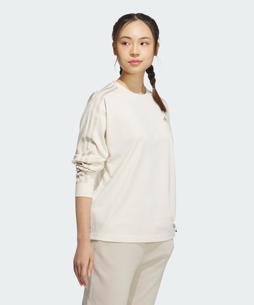 adidas（アディダス）の「エッセンシャルズプラス 3ストライプ 長袖Tシャツ / アディダス adidas（Tシャツ/カットソー・レディース・グレー/オフホワイト/ブラック/ホワイト・XX-LARGE/LARGE/MEDIUM/SMALL/X-SMALL/X-LARGE）」の10枚目の写真
