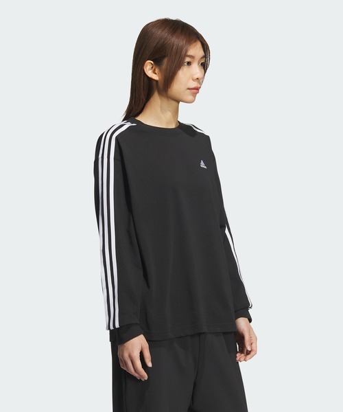 adidas（アディダス）の「エッセンシャルズプラス 3ストライプ 長袖Tシャツ / アディダス adidas（Tシャツ/カットソー・レディース・グレー/オフホワイト/ブラック/ホワイト・XX-LARGE/LARGE/MEDIUM/SMALL/X-SMALL/X-LARGE）」の14枚目の写真