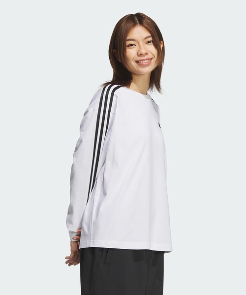adidas（アディダス）の「エッセンシャルズプラス 3ストライプ 長袖Tシャツ / アディダス adidas（Tシャツ/カットソー・レディース・グレー/オフホワイト/ブラック/ホワイト・XX-LARGE/LARGE/MEDIUM/SMALL/X-SMALL/X-LARGE）」の6枚目の写真