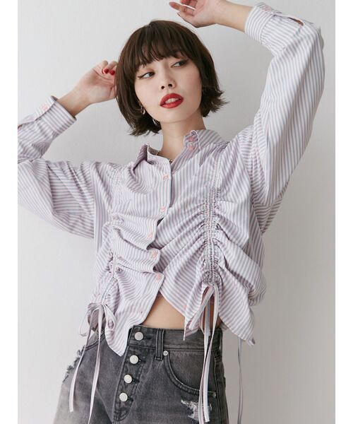 jouetie（ジュエティ）の「ストライプリボンギャザーシャツ（シャツ/ブラウス・レディース・ブルー/オフホワイト/ピンク・MEDIUM）」の12枚目の写真
