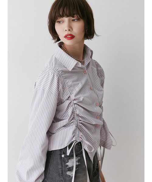 jouetie（ジュエティ）の「ストライプリボンギャザーシャツ（シャツ/ブラウス・レディース・ブルー/オフホワイト/ピンク・MEDIUM）」の14枚目の写真