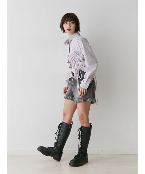 jouetie（ジュエティ）の「ストライプリボンギャザーシャツ（シャツ/ブラウス・レディース・ブルー/オフホワイト/ピンク・MEDIUM）」の7枚目の写真