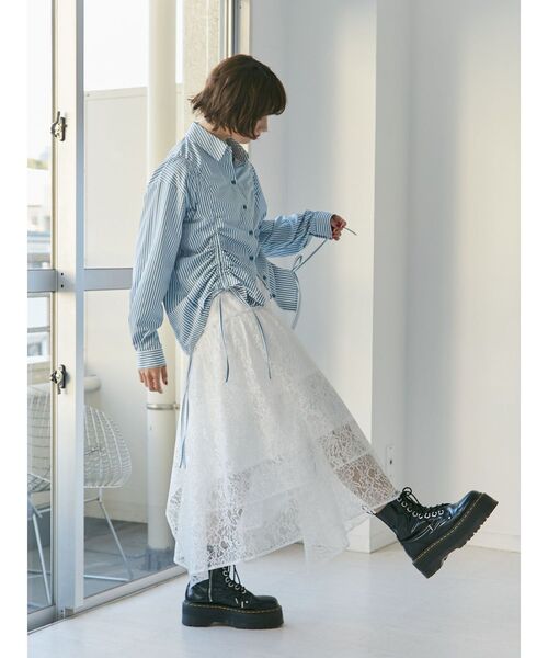 jouetie（ジュエティ）の「ストライプリボンギャザーシャツ（シャツ/ブラウス・レディース・ブルー/オフホワイト/ピンク・MEDIUM）」の15枚目の写真