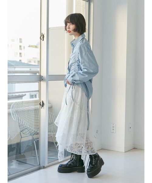 jouetie（ジュエティ）の「ストライプリボンギャザーシャツ（シャツ/ブラウス・レディース・ブルー/オフホワイト/ピンク・MEDIUM）」の17枚目の写真