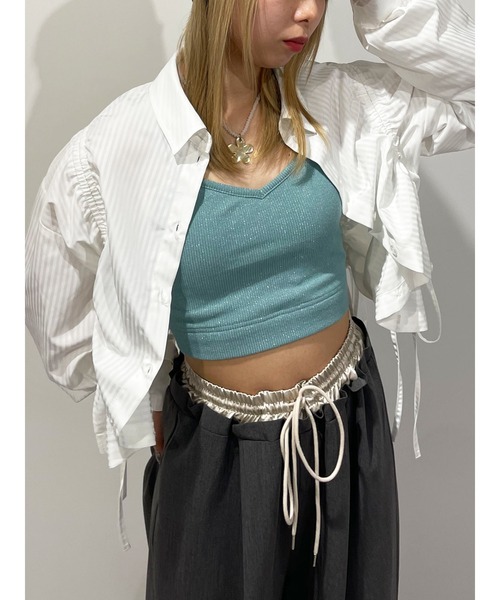 jouetie（ジュエティ）の「ストライプリボンギャザーシャツ（シャツ/ブラウス・レディース・ブルー/オフホワイト/ピンク・MEDIUM）」の2枚目の写真