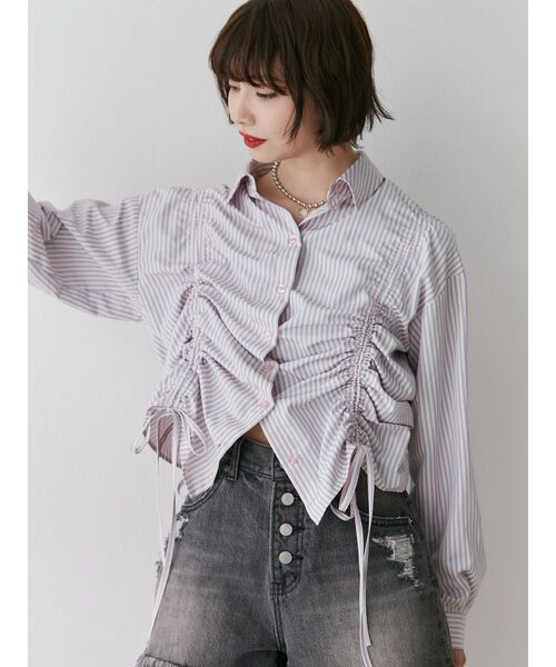 jouetie（ジュエティ）の「ストライプリボンギャザーシャツ（シャツ/ブラウス・レディース・ブルー/オフホワイト/ピンク・MEDIUM）」の18枚目の写真
