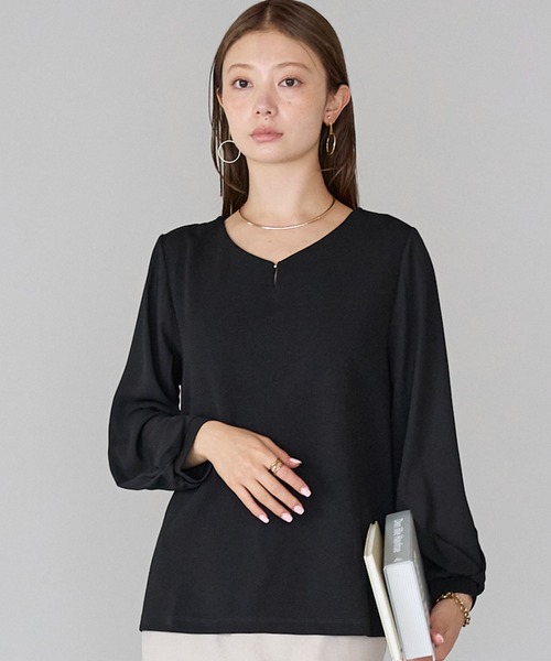 セール】大人上品見えボールホック付きブラウス（ビジネスシャツ